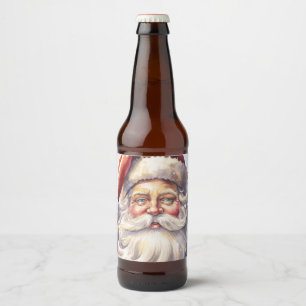 Retro Santa Claus in a Red Hat Christmas Beer Bottle Label