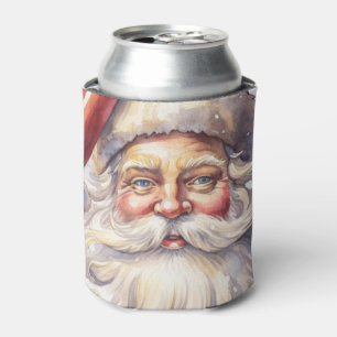 Retro Santa Claus in a Red Hat Christmas Can Cooler