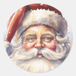 Retro Santa Claus in a Red Hat Christmas Classic Round Sticker