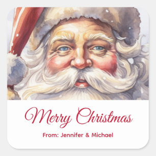 Retro Santa Claus in a Red Hat Christmas Gift Square Sticker