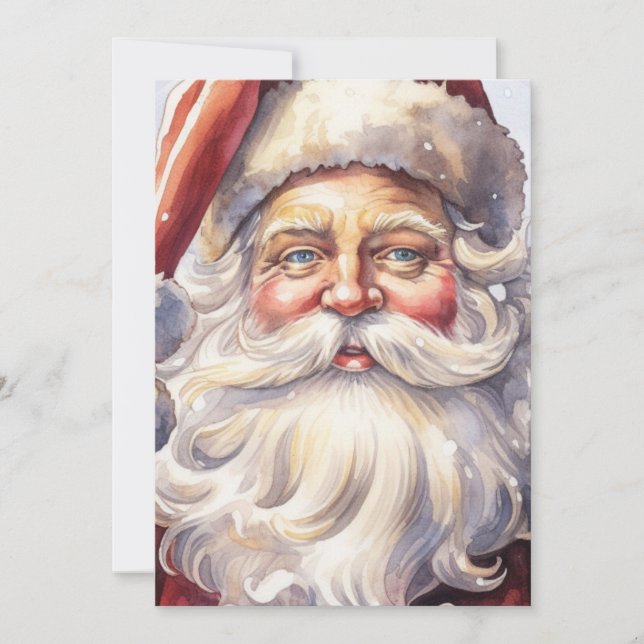 Retro Santa Claus in a Red Hat Christmas Holiday Card (Front)