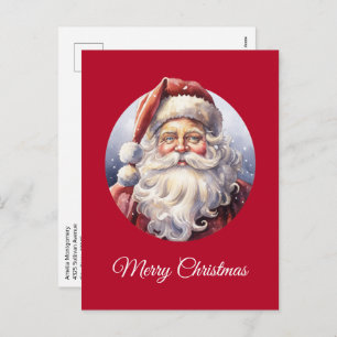 Retro Santa Claus in a Red Hat Christmas Holiday Postcard