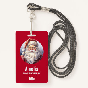 Retro Santa Claus in a Red Hat Christmas ID Badge