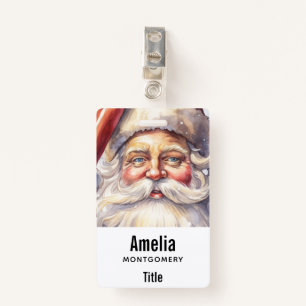 Retro Santa Claus in a Red Hat Christmas ID Badge
