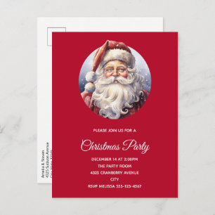 Retro Santa Claus in a Red Hat Christmas Invitation Postcard