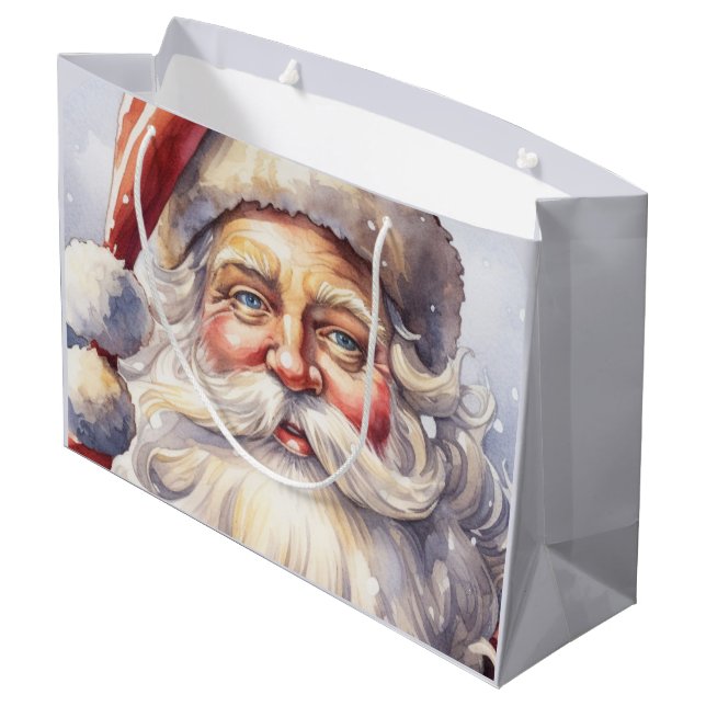 Retro Santa Claus in a Red Hat Christmas Large Gift Bag (Back Angled)