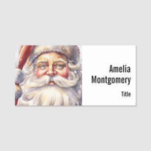 Retro Santa Claus in a Red Hat Christmas Name Tag