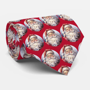 Retro Santa Claus in a Red Hat Christmas Pattern Tie