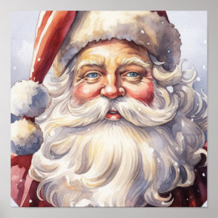 Retro Santa Claus in a Red Hat Christmas Poster