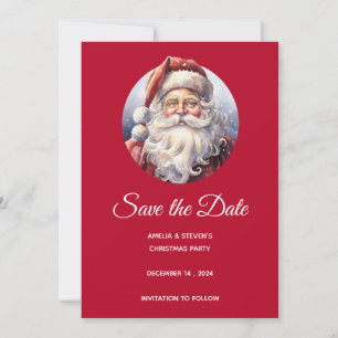 Retro Santa Claus in a Red Hat Christmas Save The Date