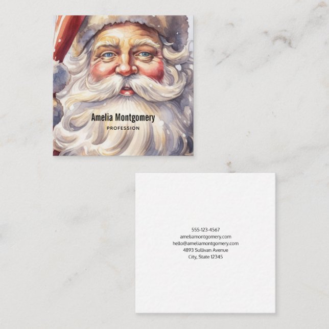 Retro Santa Claus in a Red Hat Christmas Square Business Card (Front/Back)