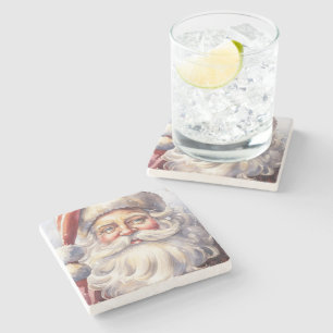Retro Santa Claus in a Red Hat Christmas Stone Coaster