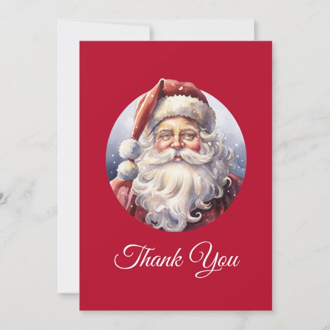 Retro Santa Claus in a Red Hat Christmas Thank You Card (Front)