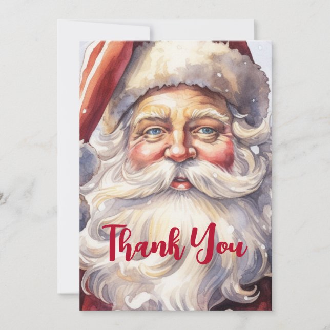 Retro Santa Claus in a Red Hat Christmas Thank You Card (Front)