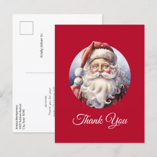 Retro Santa Claus in a Red Hat Christmas Thank You Postcard