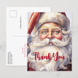 Retro Santa Claus in a Red Hat Christmas Thank You Postcard