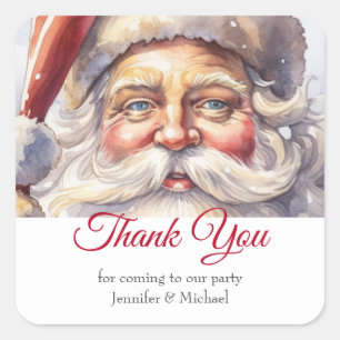 Retro Santa Claus in a Red Hat Christmas Thank You Square Sticker
