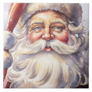 Retro Santa Claus in a Red Hat Christmas Tile
