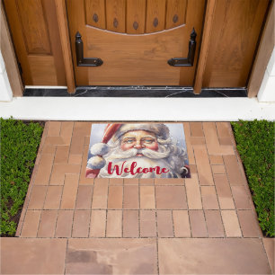 Retro Santa Claus in a Red Hat Christmas Welcome Doormat