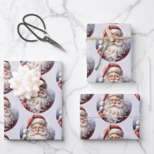 Retro Santa Claus in a Red Hat Christmas Wrapping Paper Sheet