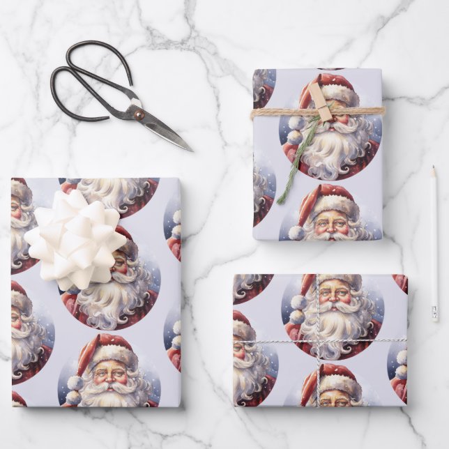 Retro Santa Claus in a Red Hat Christmas Wrapping Paper Sheet (Front)