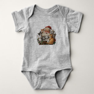 Retro Santa Claus & Kittens Christmas Winter 90s Baby Bodysuit