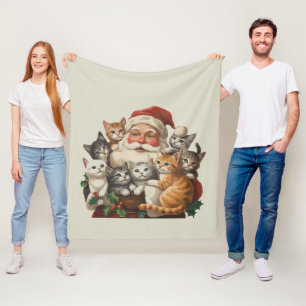 Retro Santa Claus & Kittens Christmas Winter 90s  Fleece Blanket