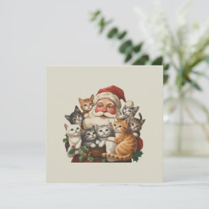 Retro Santa Claus & Kittens Christmas Winter 90s  Holiday Card