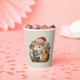 Retro Santa Claus & Kittens Christmas Winter 90s Paper Cups