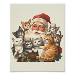 Retro Santa Claus & Kittens Christmas Winter 90s Photo Print