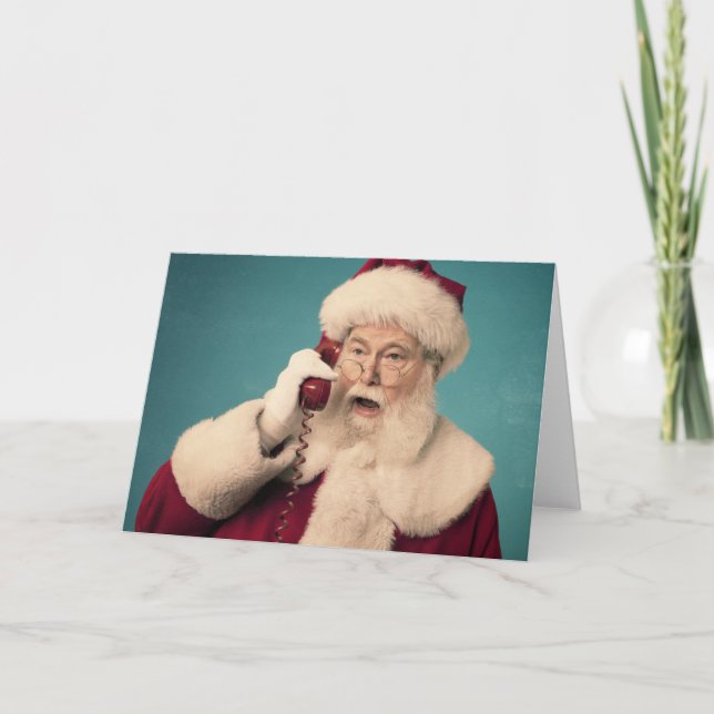 Retro Santa Claus on the telephone Holiday Card (Front)