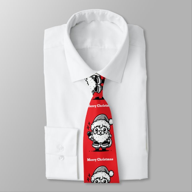 Retro Santa Claus Pattern Tie (Tied)