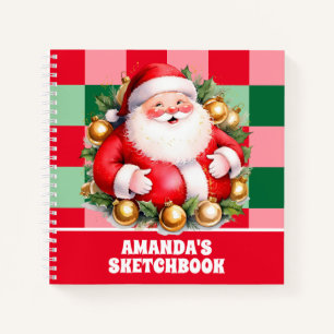 Retro Santa Claus Personalised Kids Sketchbook Notebook