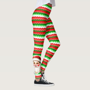 Retro Santa Claus Red Green Ric Rac Christmas Leggings