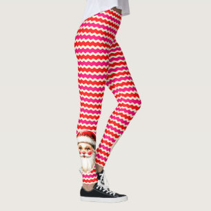 Retro Santa Claus Red Pink Ric Rac Christmas Leggings