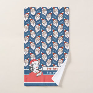 Retro Santa Claus Red White and Blue Christmas Bath Towel Set