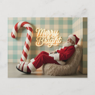 Retro Santa Claus Relaxing in a Fuzzy Chair Postcard