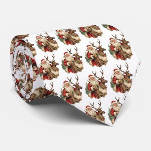 Retro Santa Claus Riding a Reindeer Pattern Tie