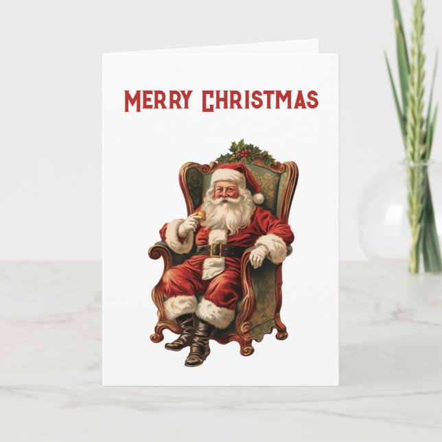 Retro Santa Claus Sitting in a Chair Christmas Card (Front)