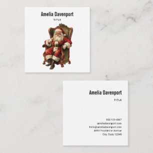 Retro Santa Claus Sitting in a Chair Christmas Square Business Card