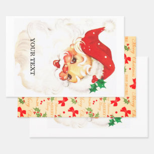 Retro Santa Claus, sweet Christmas Wrapping Paper Sheet