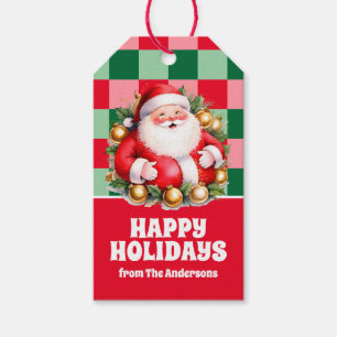 Retro Santa Claus Tartan Plaid Christmas Gift Tags