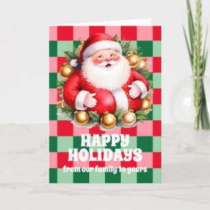 Retro Santa Claus Tartan Plaid Christmas Holiday Card