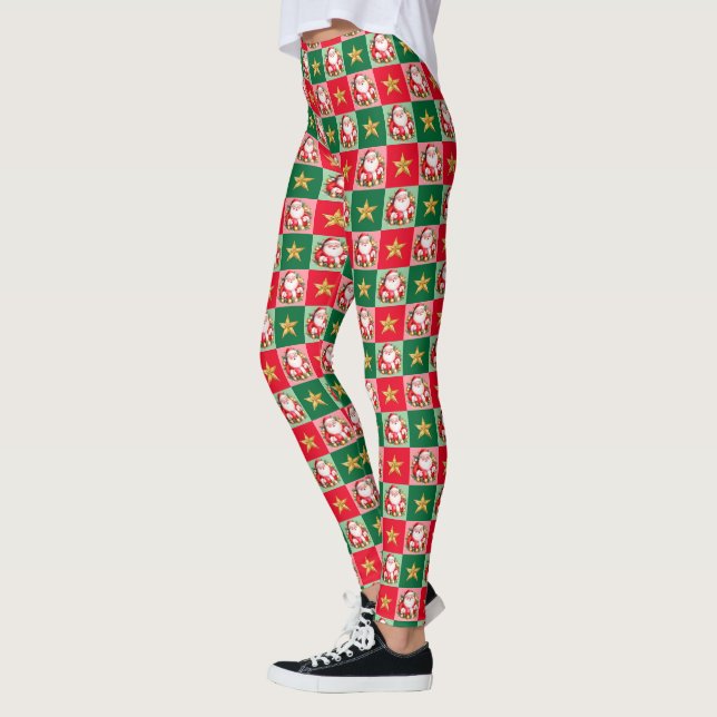 Retro Santa Claus Tartan Plaid Christmas Leggings (Left)