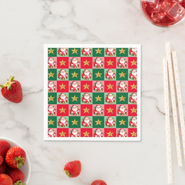 Retro Santa Claus Tartan Plaid Christmas Napkin (Insitu)