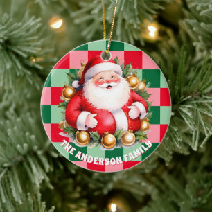 Retro Santa Claus Tartan Plaid Christmas Ornament