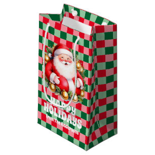 Retro Santa Claus Tartan Plaid Christmas Small Gift Bag