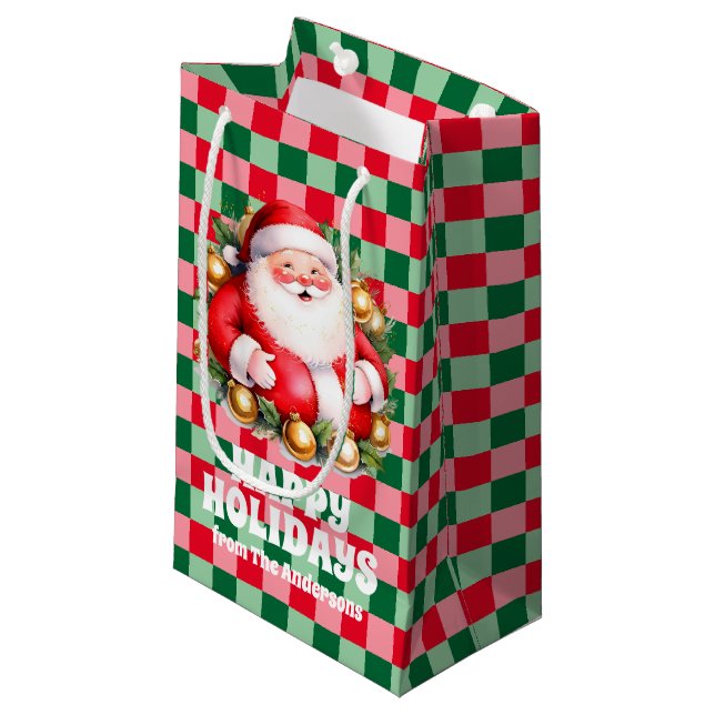 Retro Santa Claus Tartan Plaid Christmas Small Gift Bag (Front Angled)