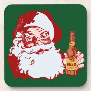 Retro Santa Claus with a Beer Christmas Coaster