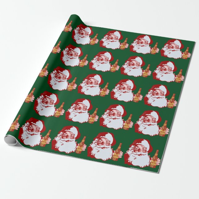 Retro Santa Claus with a Beer Christmas Funny Wrapping Paper (Unrolled)